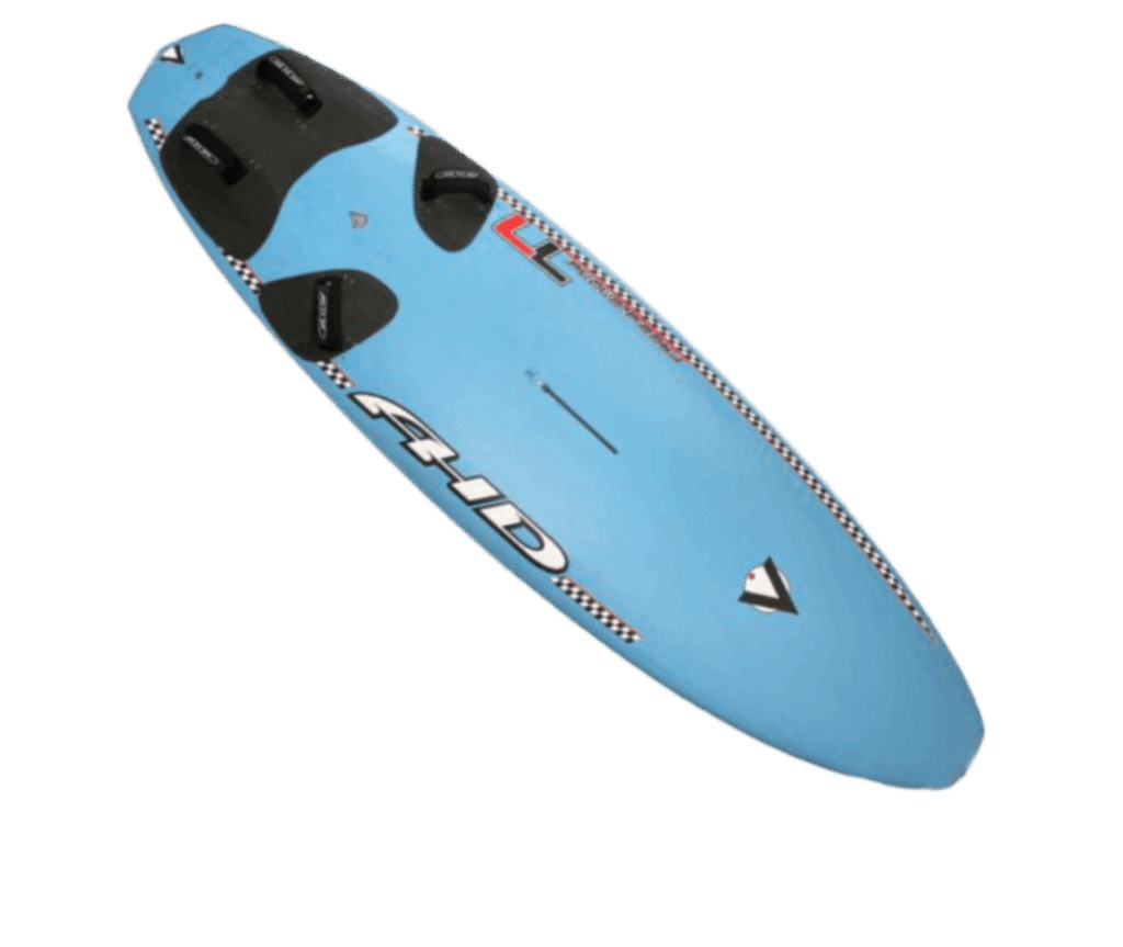 Planche de paddle bleue avec logo noir et blanc