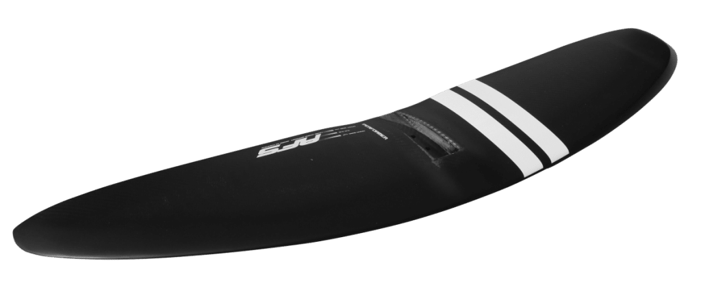 Planche de surf noire et blanche avec une bande blanche