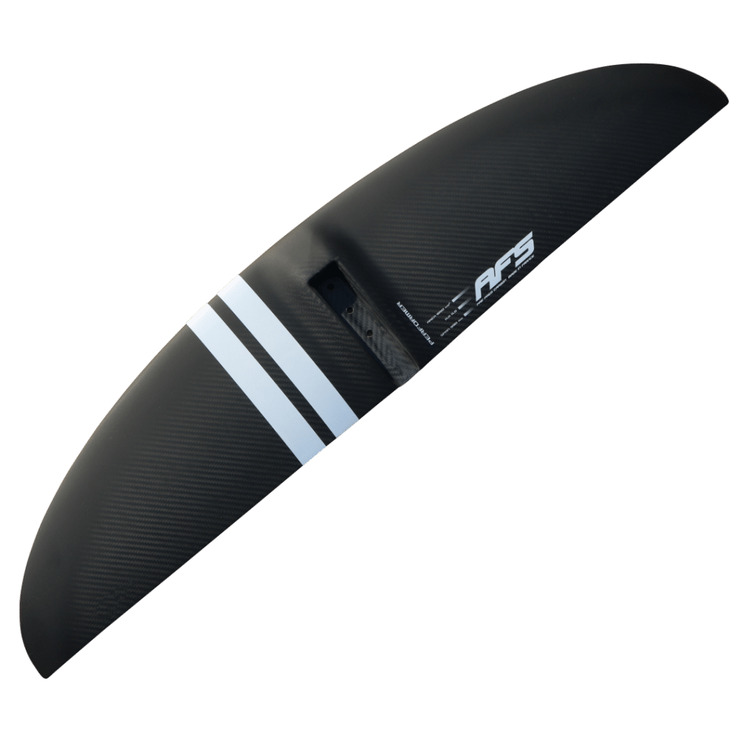 Planche de surf noire et blanche avec une bande blanche